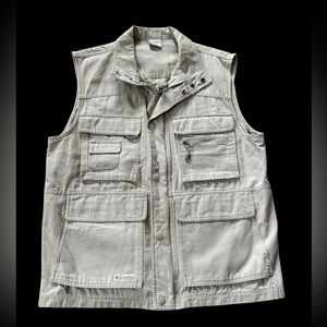 Columbia Vest Mens Large Khaki Fishing Hiking Outdoor Snap Button Pockets EUC